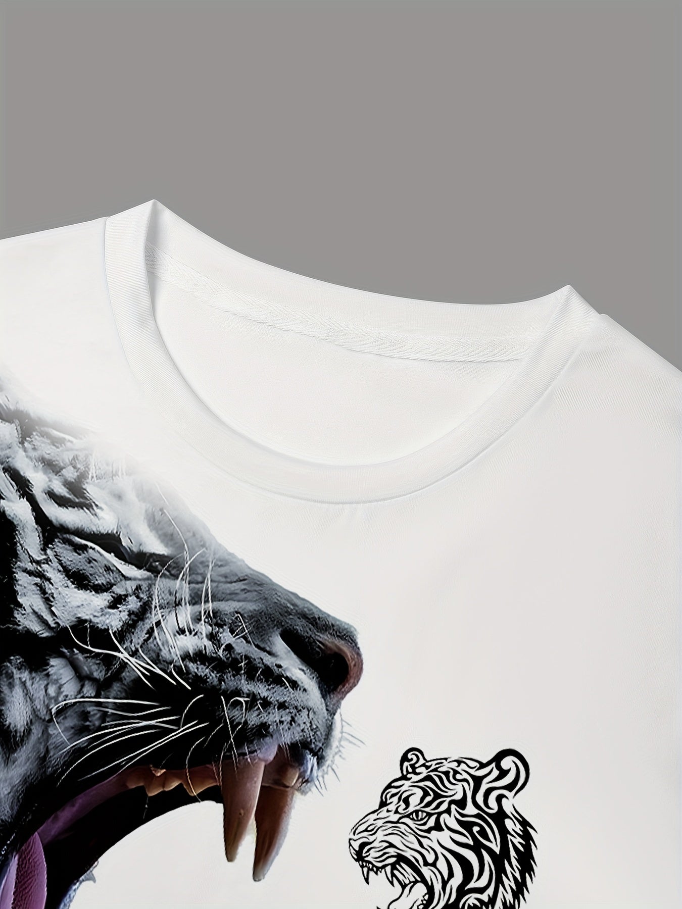 Men'S & Women'S "Tiger" Graphic T-Shirt - Casual, Stylish 3D Print Animal Design, White, Short Sleeve, Polyester Knit, Regular Fit, Streetwear Tee|Bold Animal Print|Stretchy Fabric