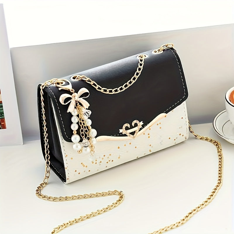 Elegant Bohemian Beige Crossbody Bag with Tassel Charm - Chic Urban Flap Shoulder Bag with Golden Chain Strap, Lightweight & Portable for Shopping, Office, College, Travel - Perfect Gift for Women, Occasion Theme, Valentine'S