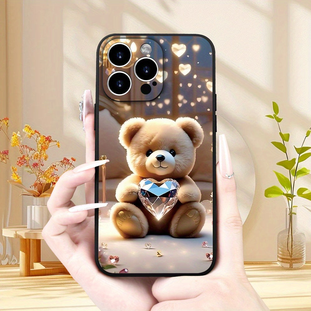 Creative Crystal Heart Bear Pattern Phone Case, Thick Full-Body Protection, Shockproof And Drop-Resistant TPU Soft Protective Cover, Suitable As a Gift for Birthdays Or Holidays for Both Men And Women, Compatible with Iphone