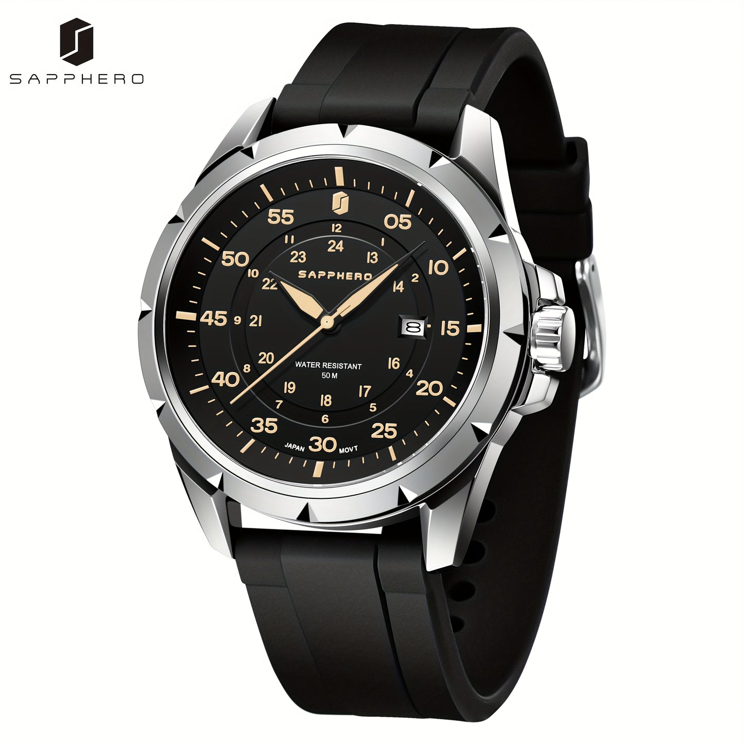 SAPPHERO Men's Luxury Watch - Stainless Steel Case & Band, 50m Waterproof, Analog Display with Date Window, Everyday & Formal Watch for Swimming, Business, Gifts - Affordable Luxury Wristwatch, Business Wristwatch, Sporty Ele