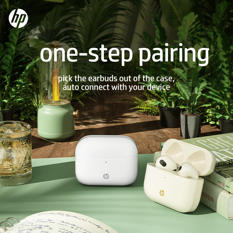 HP True Wireless ականջակալներ, թեթև ականջակալներ ներկառուցված միկրոֆոնով, որոնք ապահովում են հիանալի ձայն և երկար հեռավորության վրա կապ, լիցքավորման պատյանով - հարմար են և՛ iPhone-ի, և՛ Android սարքերի համար։