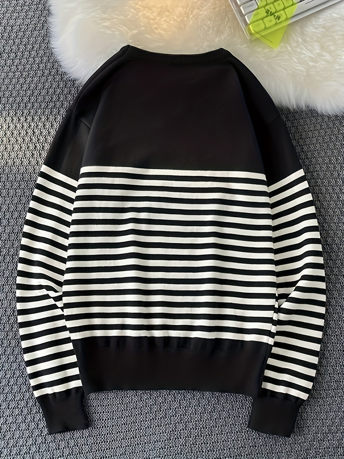 Striped Crew Neck Pullover Sweater, Casual Long Sleeve Versatile Sweater, Women's Clothing