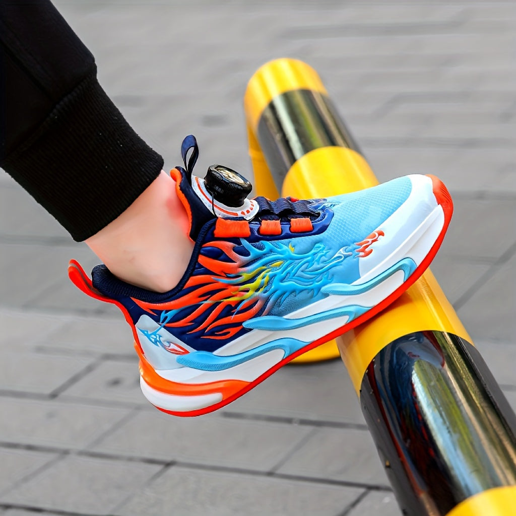 Boys' Fashion Sneakers - Breathable, Non-Slip Running Shoes with Rotating Buckle Closure for Youngsters & Teens