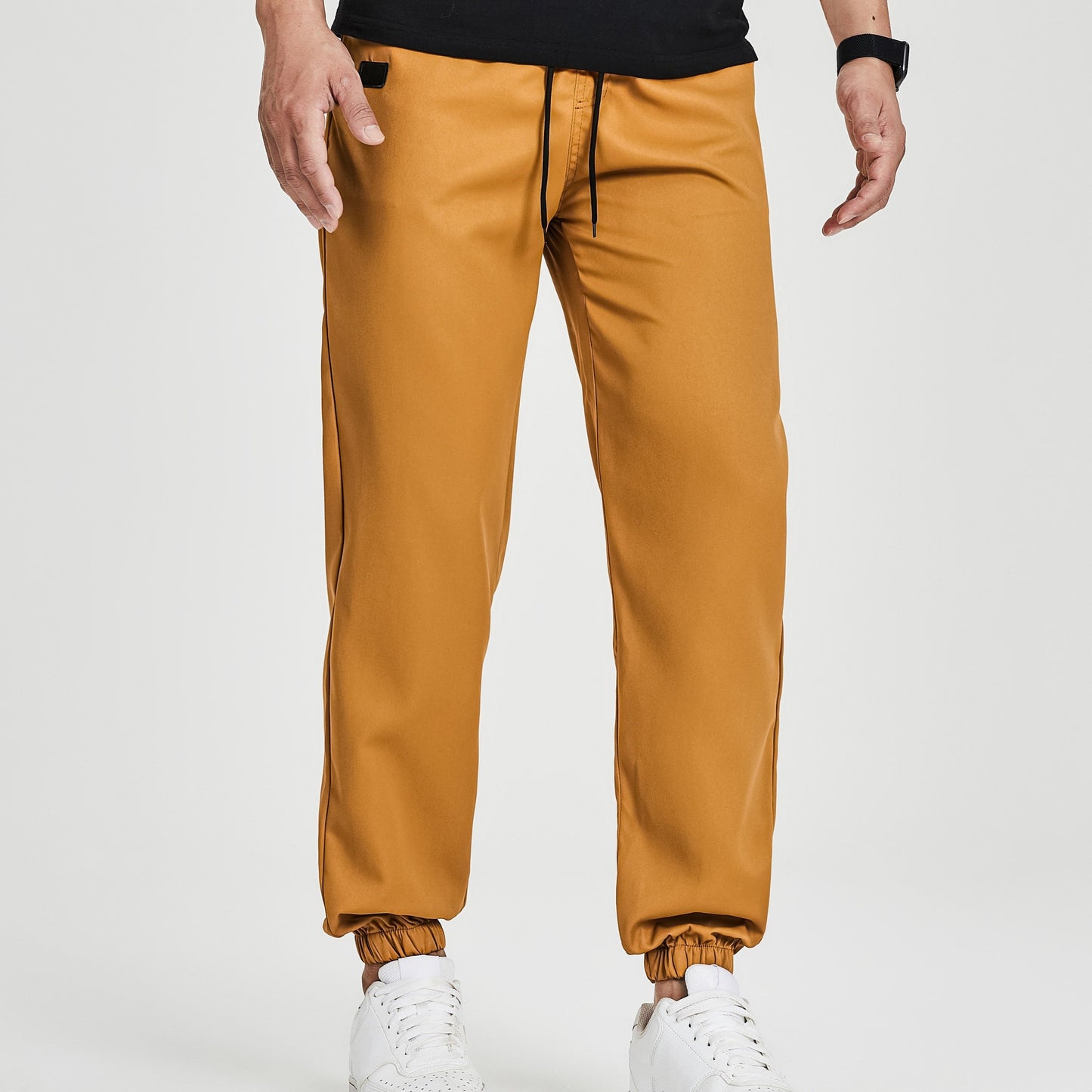 Men's Solid Color Drawstring Cargo Pants - Casual, Loose Fit with Multiple Pockets, Machine Washable