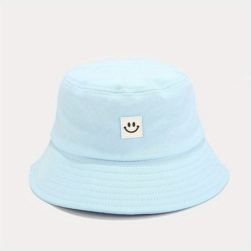 Unisex Black & White Fisherman Hat with joyful Face Embroidery - Double-Sided, Sporty Polyester Bucket Hat for Men and Women, Ideal for Outdoor Activities, Outdoor Hat | joyful Face Embroidery | Durable Headgear