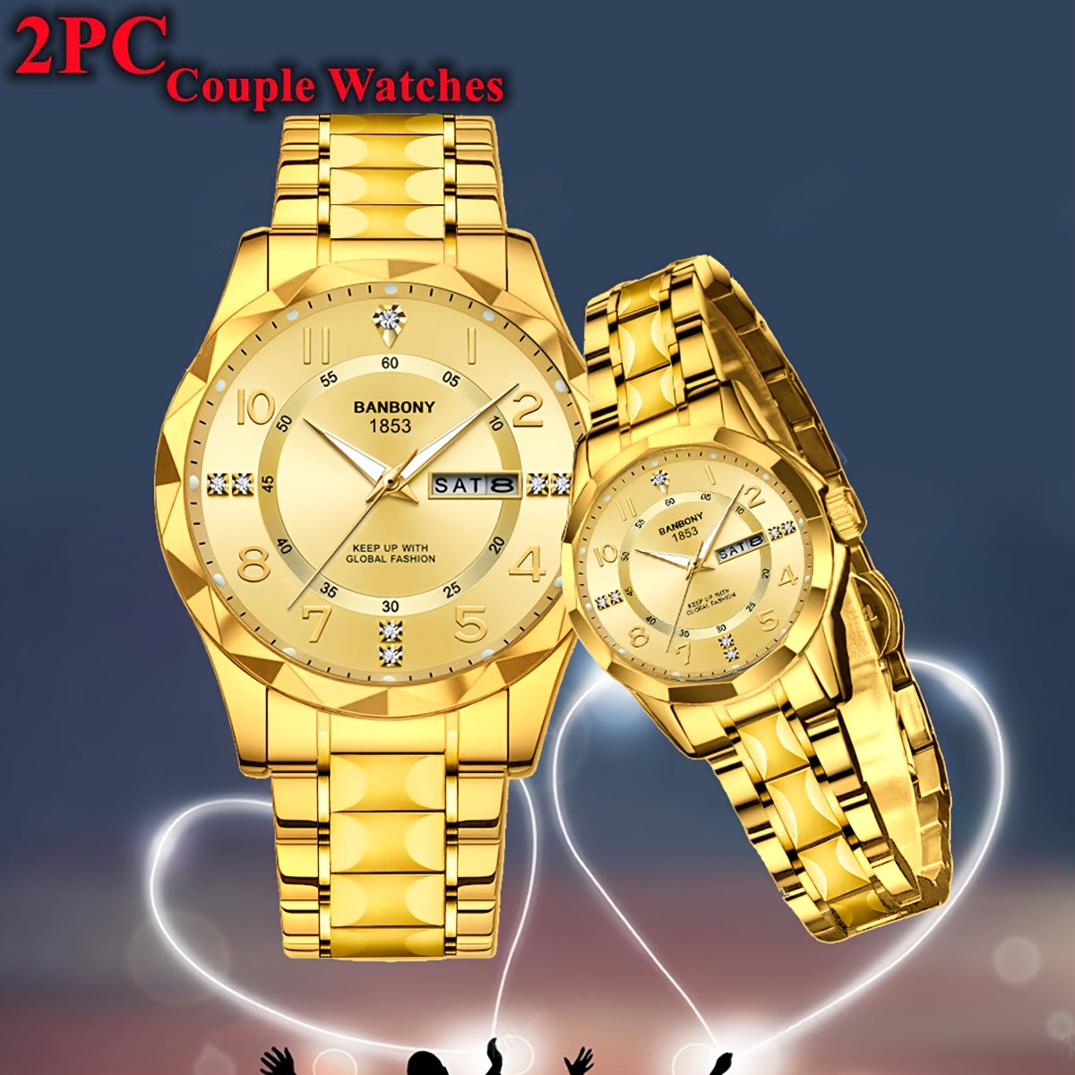 2pcs BNDBONY Brand Men And Women Couples Quartz Watch Stainless Steel Strap Scratch-Resistant Wear Luminous Pointer Digital Simple Hd Disc IPX7 Waterproof Fashion Multifunctional Couples Watch Holiday Couples Lover Birthday G