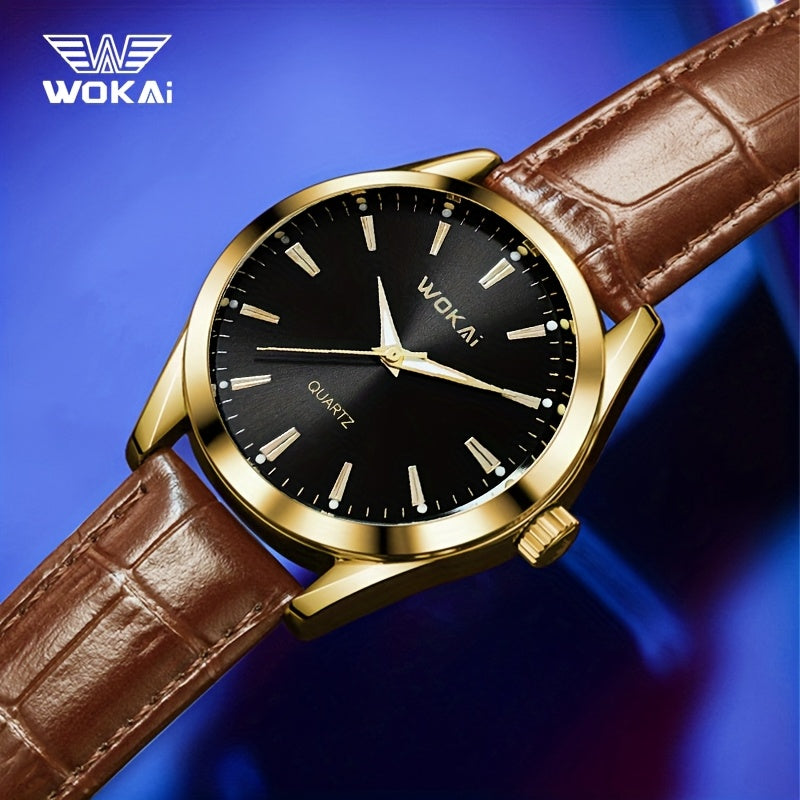 WOKAI Men'S Luxury Sports Watch - Waterproof, Quartz Movement, Round Dial with Roman Numerals & LED Display, Faux Leather Strap, Perfect for Casual or Active Lifestyles, Sporty Timepiece | Stylish Timepiece | Durable Watch