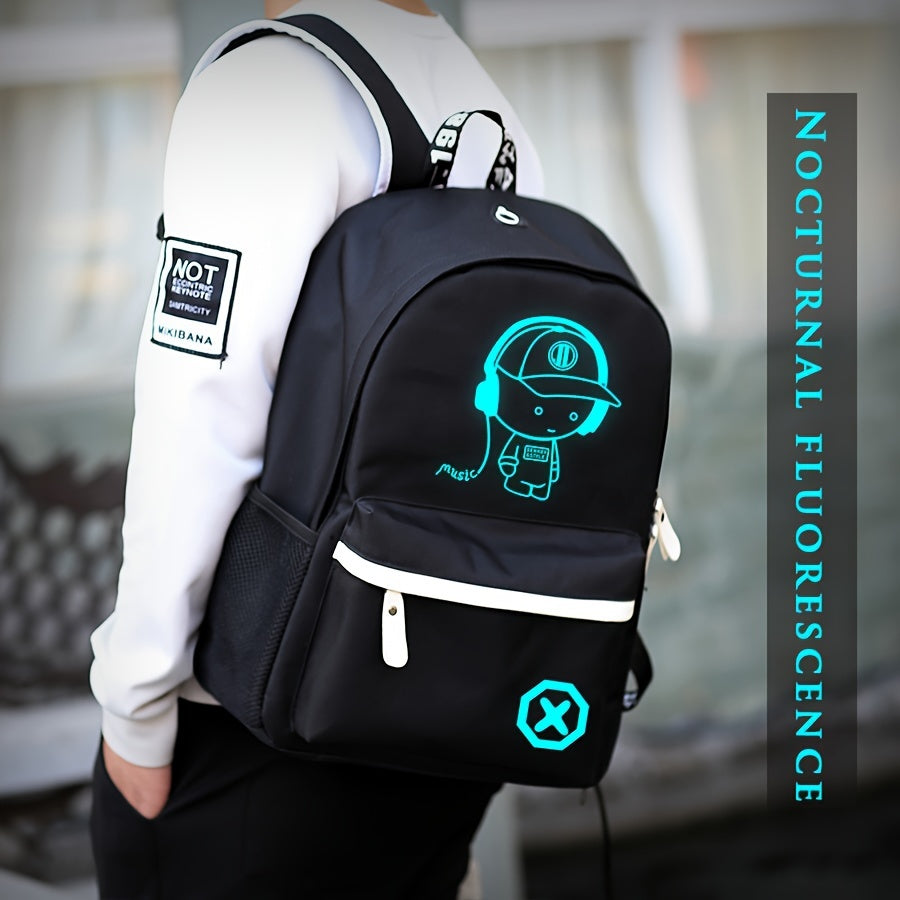 New casual Men's backpack set, large capacity to store 15.6-inch laptops, night fluorescent backpack, three piece travel dual-use backpack