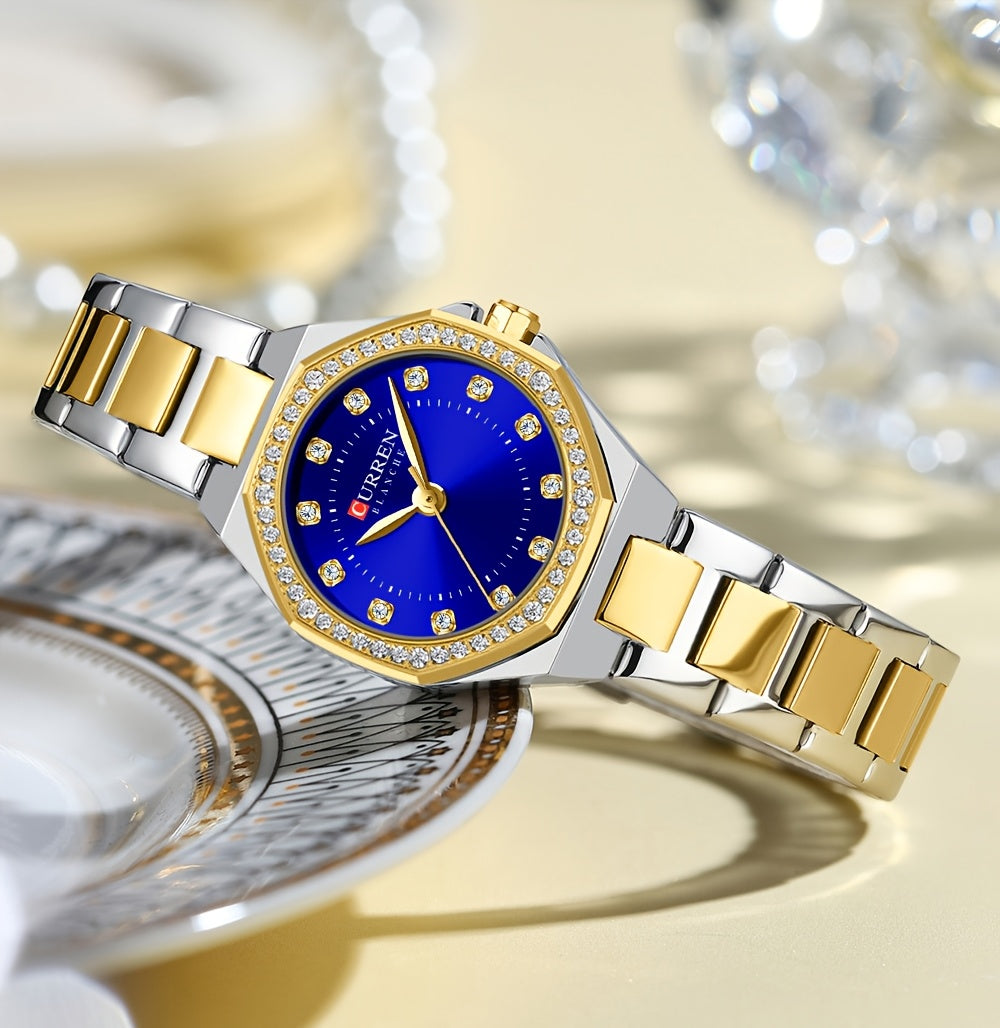 CURREN Women's Elegant Fashion Luxury Rhinestone-Adorned Small Dial Watch - Stainless Steel Band, Zinc Alloy Case,, Analog Display - Ideal for Business & Social Events, Perfect Gift, CURREN