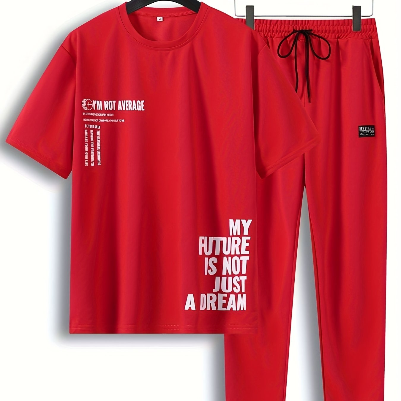 Men's 2pcs Summer MY FUTURE IS NOT JUST A DREAM Casual T-Shirt and Pants Set - Suitable for Casual Sports Outing - Starry OB