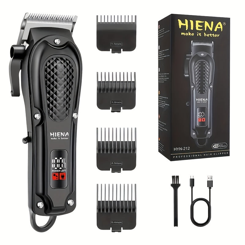 HIENA Men's Grooming Kit: Rechargeable Hair Clipper, Beard Trimmer & Nose Hair Set with LCD Display - USB Charging, 1500mAh Battery, Includes Combs - Ideal Father's Day Gift