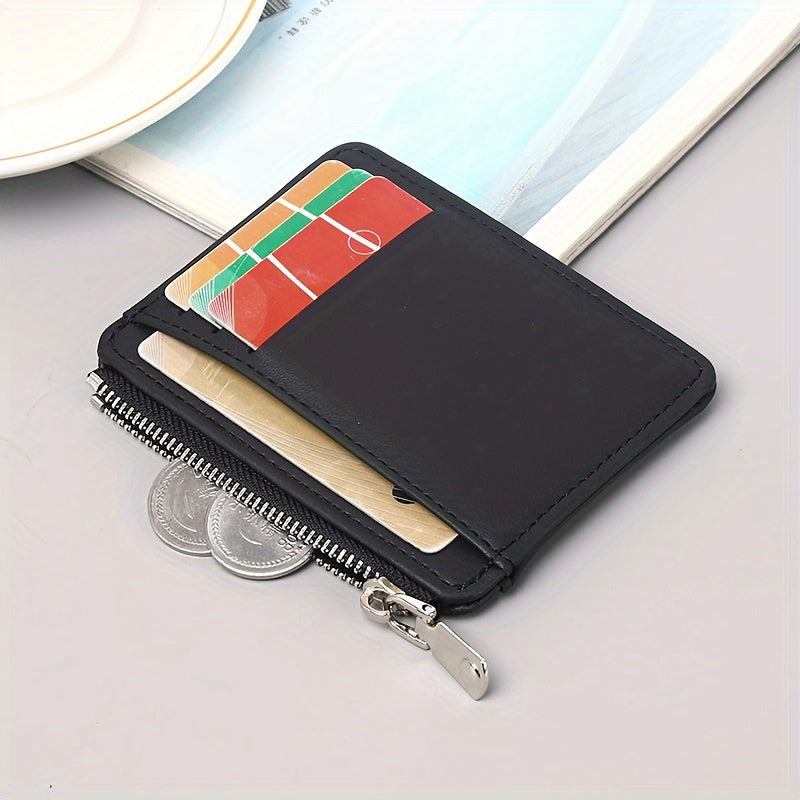Sleek Minimalist Men's Faux Leather Wallet - Ultra-Thin, Portable Credit Card Holder with Zipper Coin Purse - Perfect for Birthday & Father's Day Gifts