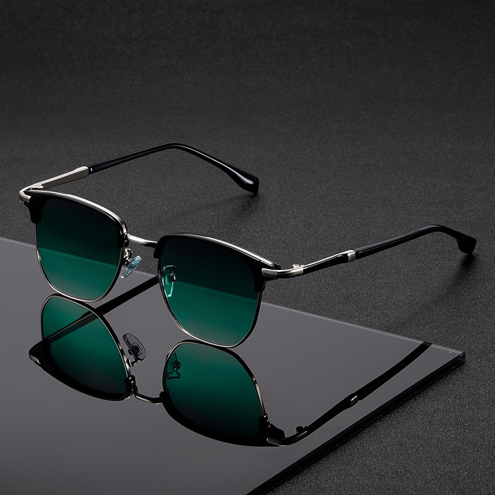 Stylish Two-Tone Square Fashion Glasses with Ultra-Thin Metal Arms - Black Frame & Green Gradient Lenses, Trendy PC Material Eyewear for Women