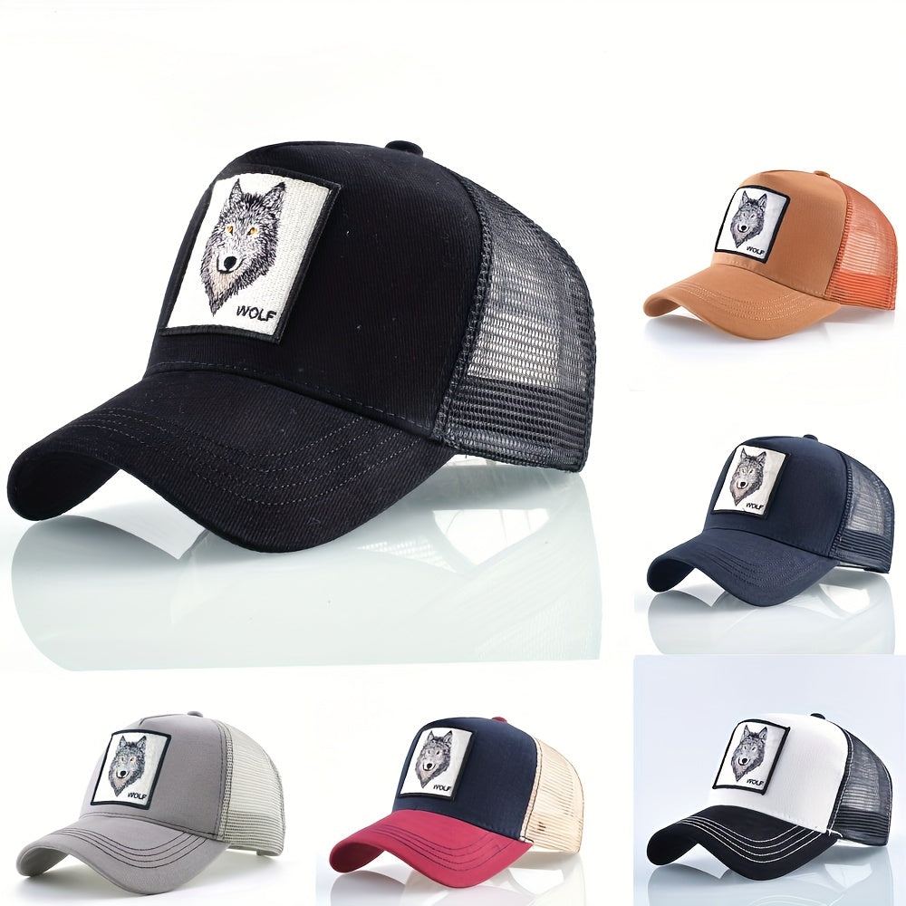 Animal Caps Trucker Hat Men Black Baseball Cap Women White Baseball Cap Men Wolf Trucker Cap Breathable Mesh Summer Baseball Caps Men'S & Women'S Wolf Embroidery Snapback Trucker Hat Fitted Outdoor Sports Adjustable Cap Gorra