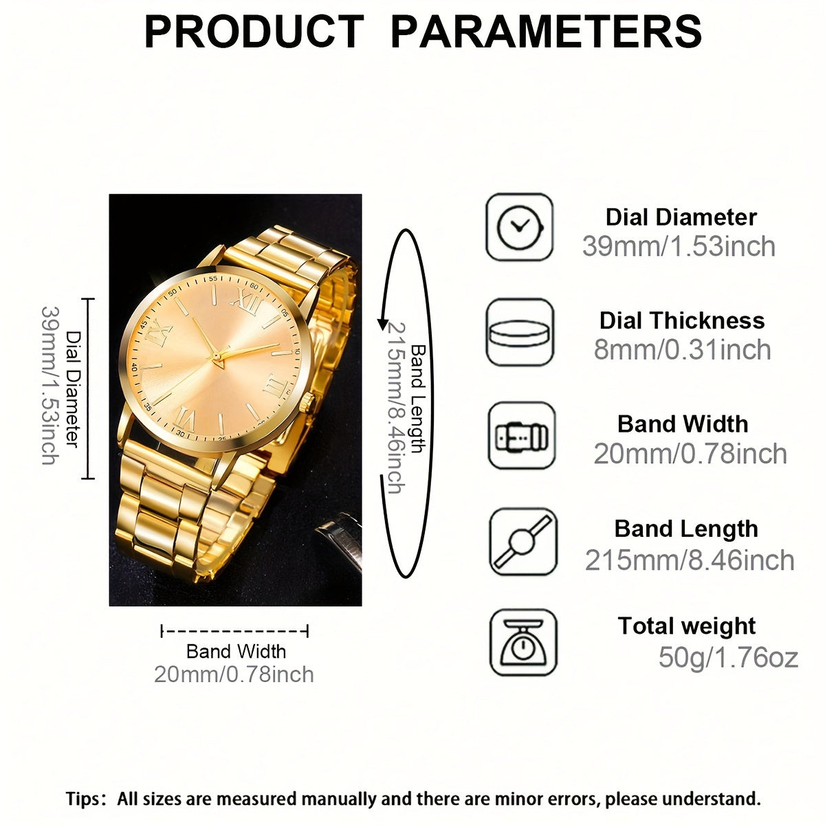 1 Set GINAVE Men'S Casual Fashion Quartz Watch, Round Alloy Case, Stainless Steel Strap, Battery Powered, Non-Waterproof, Electronic Drive, Father'S Day Gift