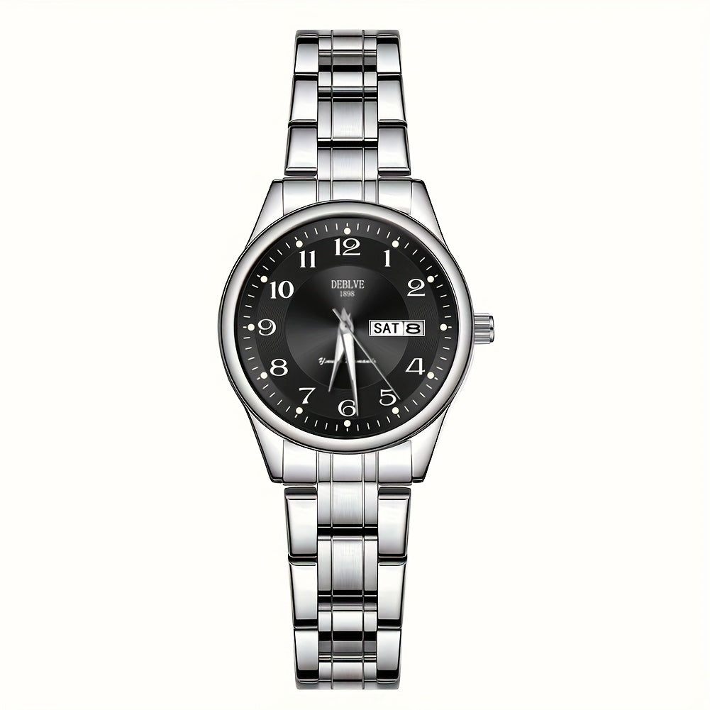 DEBLVE Women'S Ultra-Thin Stainless Steel Quartz Watch - Stylish, Lightweight, IPX7 with Calendar, Luminous Day Display, and Stainless Steel Band - Perfect for Casual Wear, DEBLVE