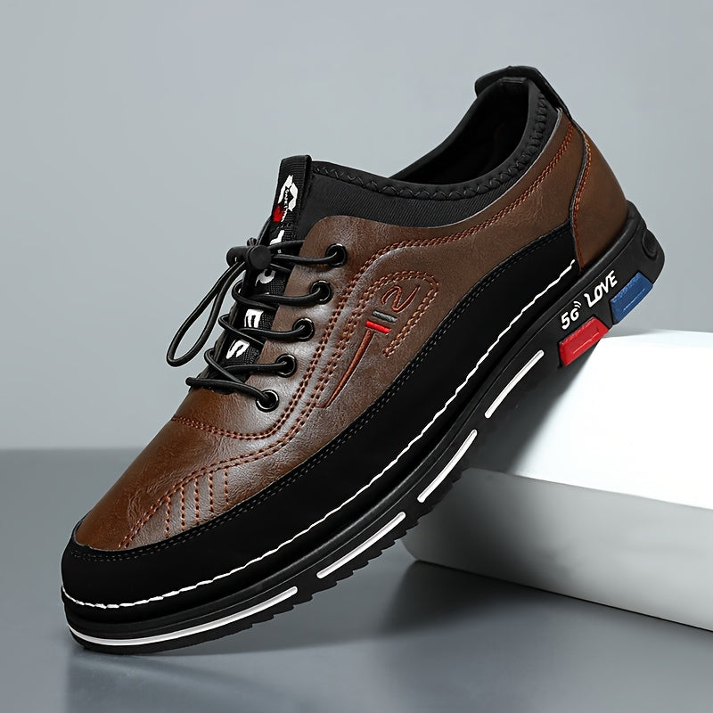 Men'S Stylish Black Loafers - Non-Slip PVC Sole, Lace-Up Casual & Business Shoes with Italian Flag Design, Round Toe, Fabric Lining for All-Season Wear, Versatile Footwear | Stylish Loafers | Durable PVC Sole