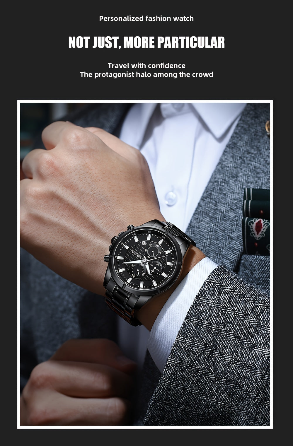 CRRJU Fashion Men's Watch, Business Solid Stainless Steel Multifunctional Chronograph Watch