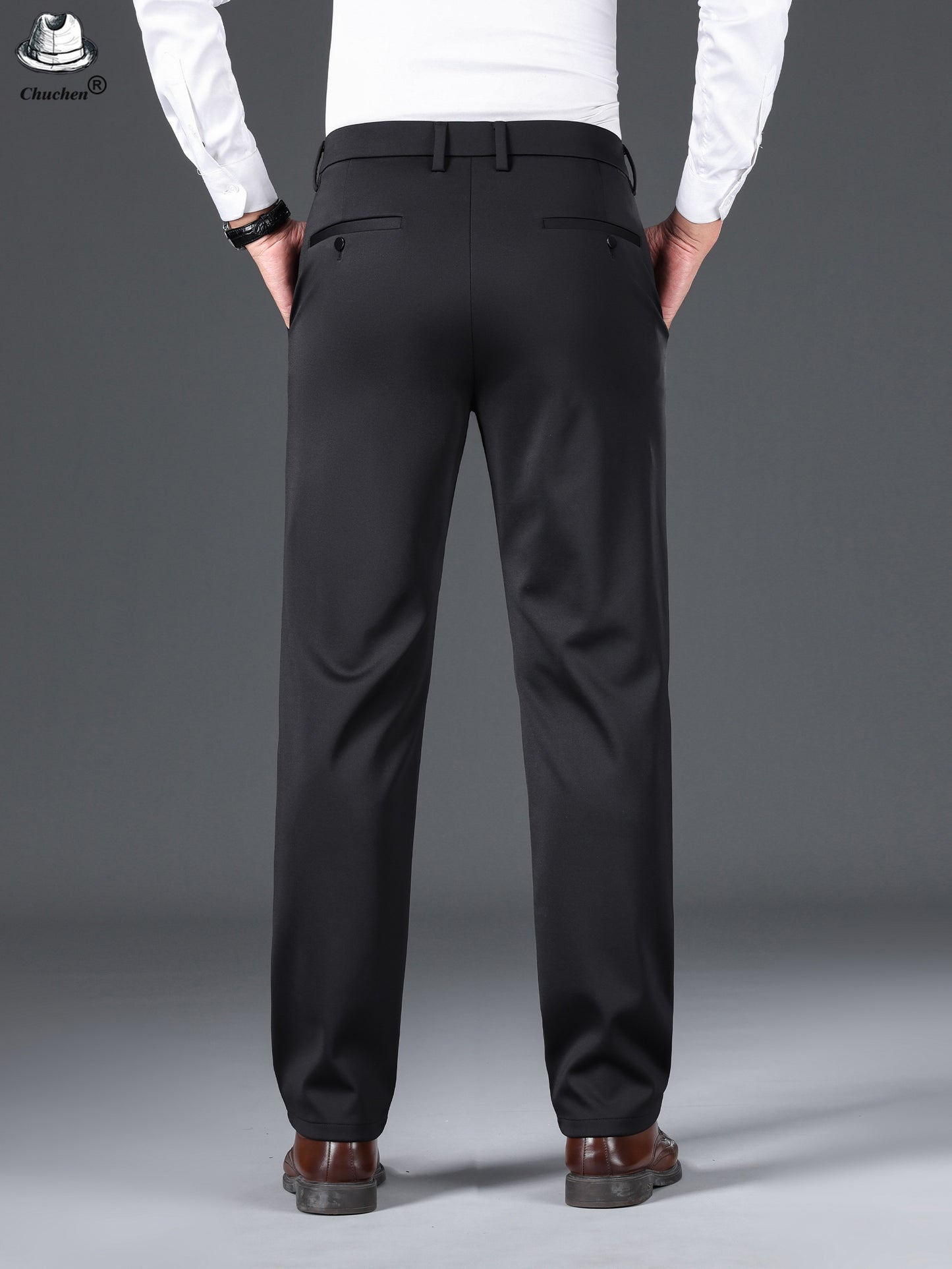 Men's Classic Black Business Dress Pants - Stretch Nylon Blend, Machine Washable, Regular Fit for Office & Formal Wear, Professional Clothing | Regular Fit Suit | Nontransparent Material, Pant Suits