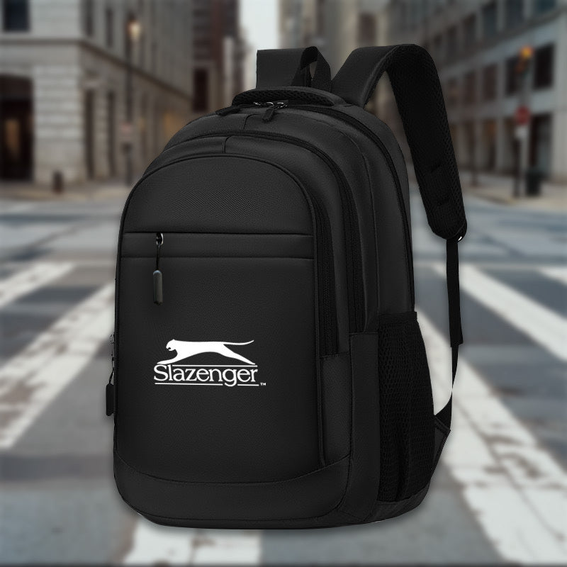Slazenger R40 Casual Backpack - Sleek Black with White Logo, Durable Fabric, Multiple Compartments & Padded Shoulder Straps for Daily Commute, Travel, School, Work, Backpack for Travel, Urban Carry, Versatile Bag, Sturdy Cons