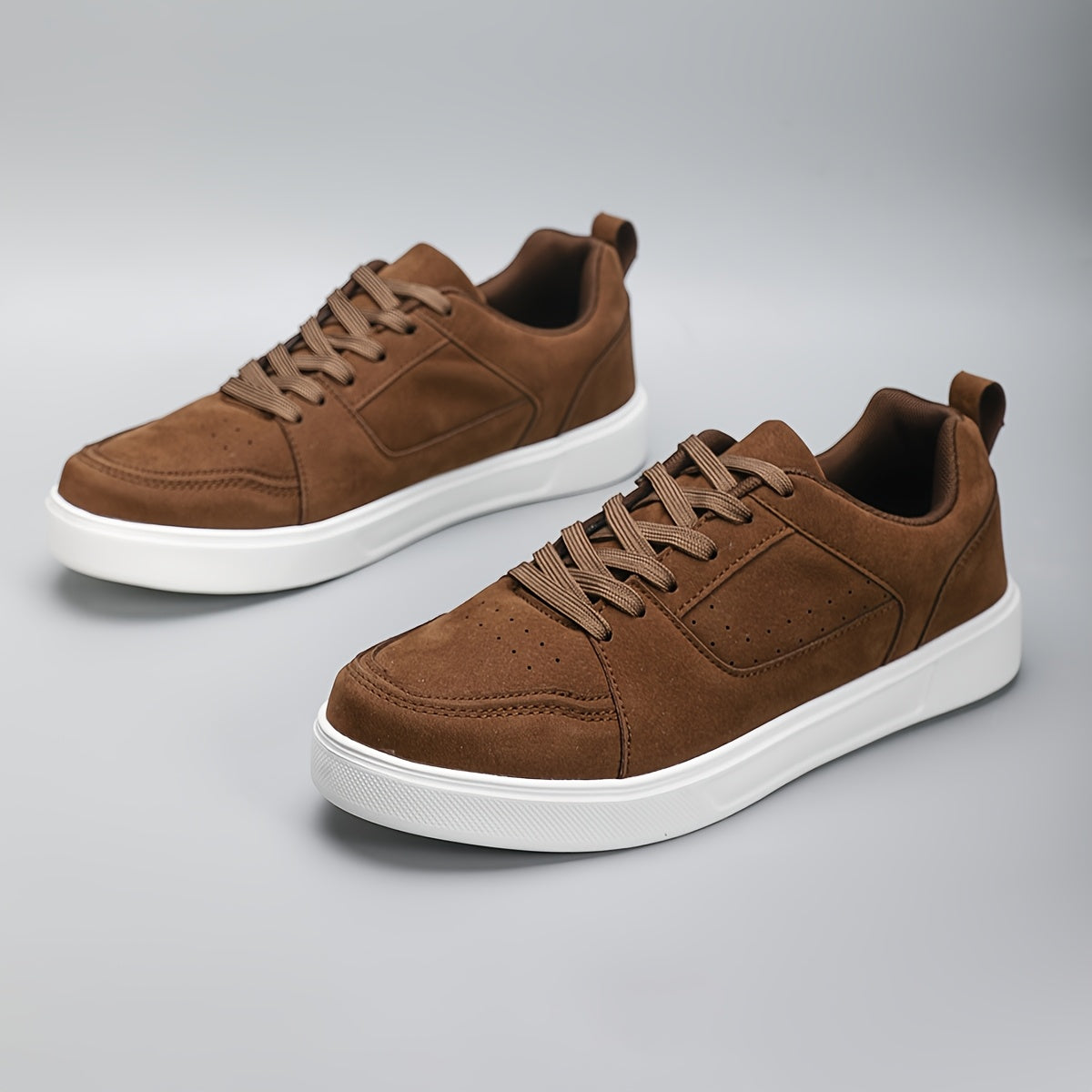 Men's Lightweight Breathable Casual Sneakers - Shock-Absorbing MD Sole, All-Season Outdoor Hiking & Skate Shoes, Brown Synthetic Low-Top Lace-Up for Camping, Daily Wear (Extended Sizes Available), Simple Street Style | Fabric