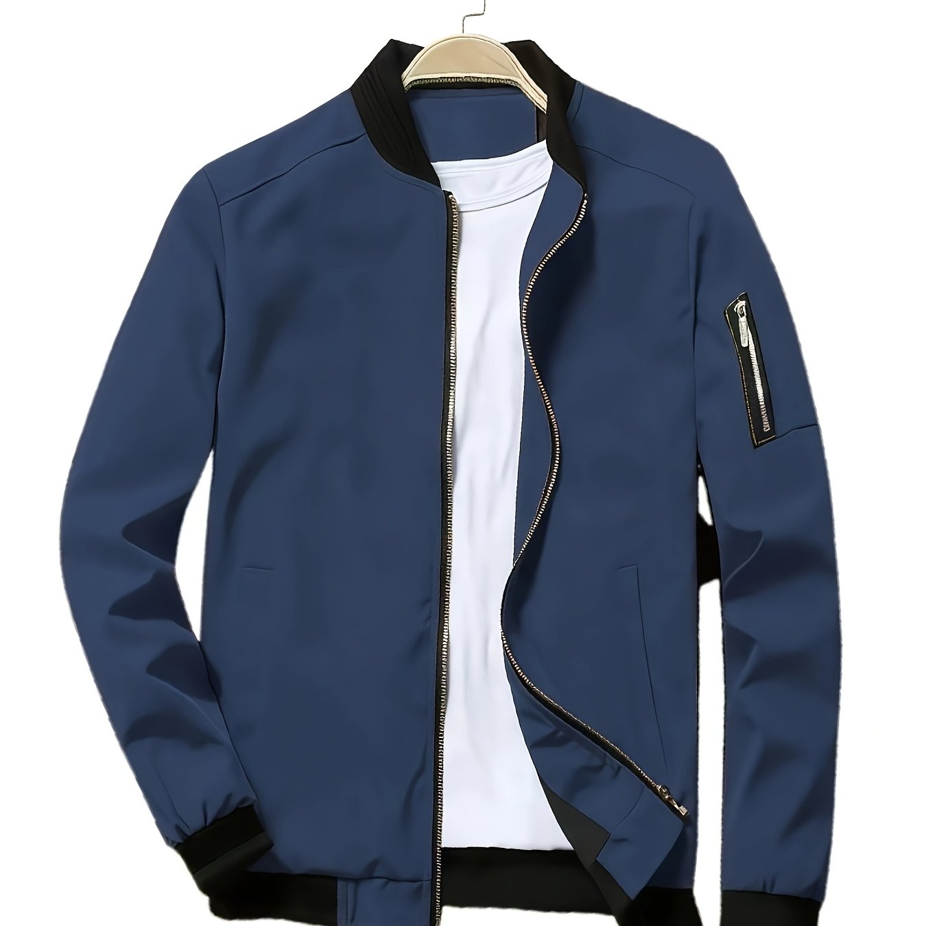 Men'S Casual Bomber Jacket - Maroon Zip-Up Baseball Coat with Black Trim, Long Sleeves, and Front Pockets for Casual Attire, Casual Outerwear | Stylish Casual Jacket | Polyester Lining