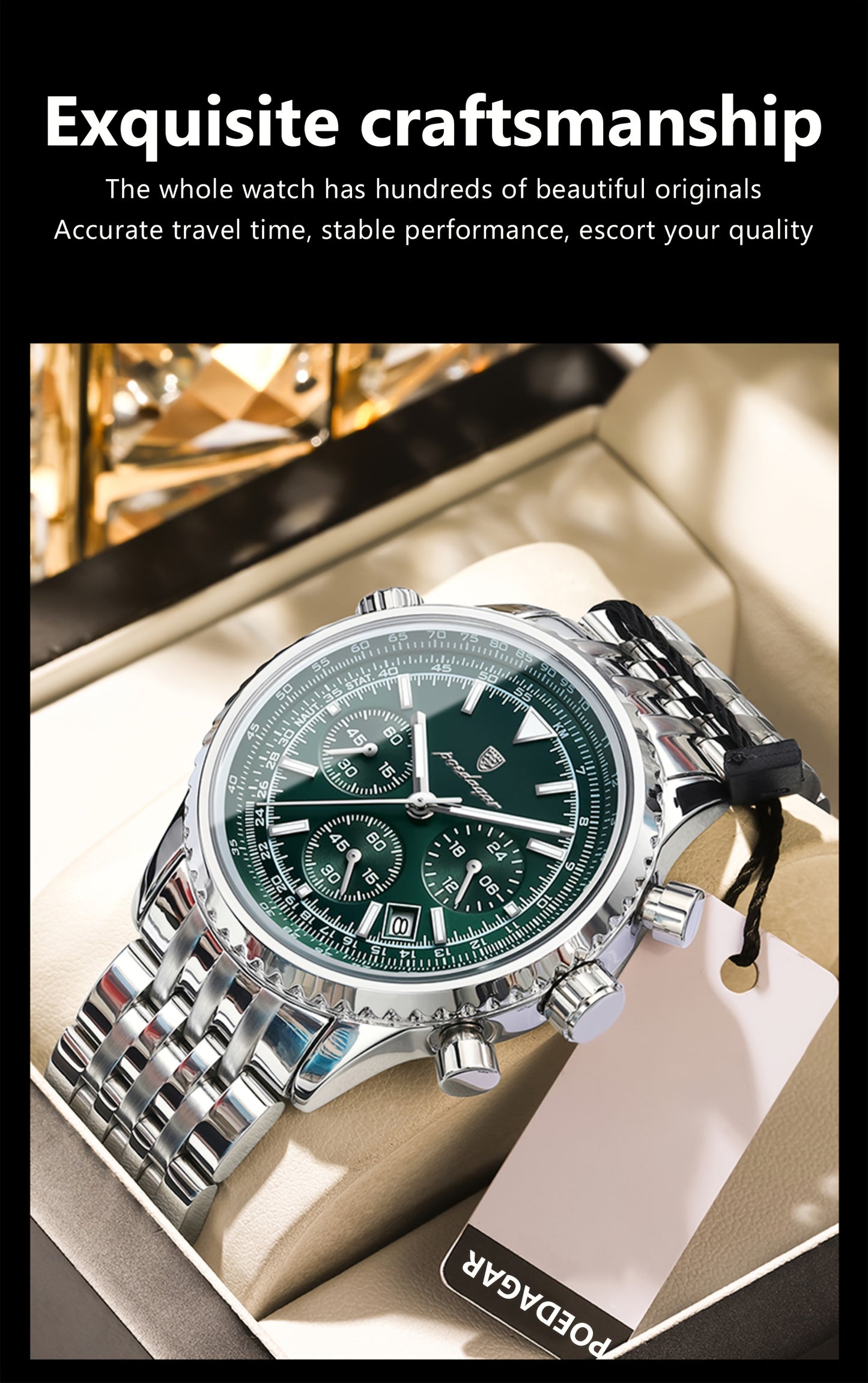 Berda Tomato Business Dominant High-end Luxury Stainless Steel Watch Waterproof Luminous Calendar Quartz Men's Watch, POEDAGAR