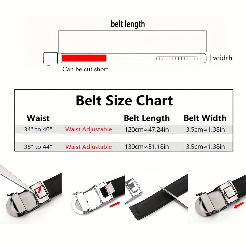 Men's Black Leather Belt with Automatic Buckle - Embossed Eagle Design Business Casual Belt for Office & Formal Occasions, Durable Gift for Father's Day & Business Partners, Sophisticated Detailing