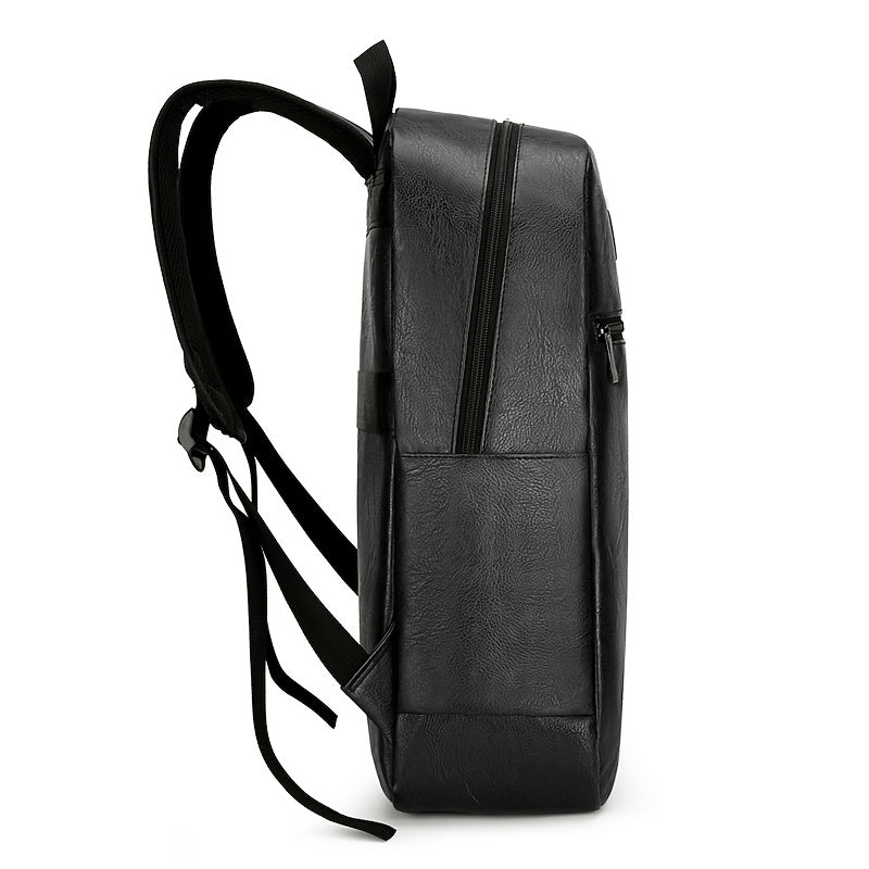 Men'S Lightweight Faux Leather Laptop Backpack - Stylish Black & Brown Design with Adjustable Straps, Tablet Compartment, and Multiple Zippers for School, Office, and Daily Commute, Backpack for School, Office Essentials Carr