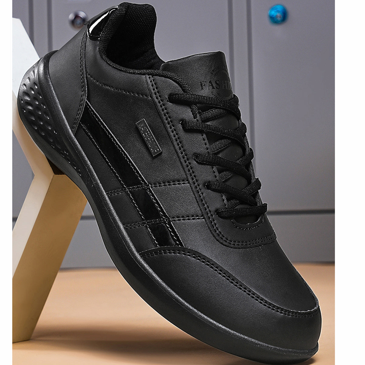 Men's Stylish Black Casual Sneakers - Breathable PU Upper, Non-Slip MD Sole, Lace-Up Design for Everyday & Leisure Wear, Sports Sneakers | Lowtop Sneakers | Comfort Fit Shoes