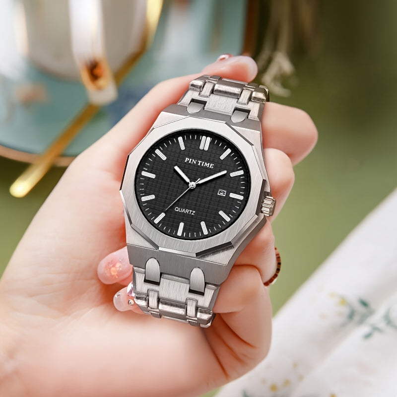A Quartz-made Ladies' Watch With A 12-sided Case Featuring A Calendar, Suitable For All Occasions, Looks Good On Any Woman Wearing It.