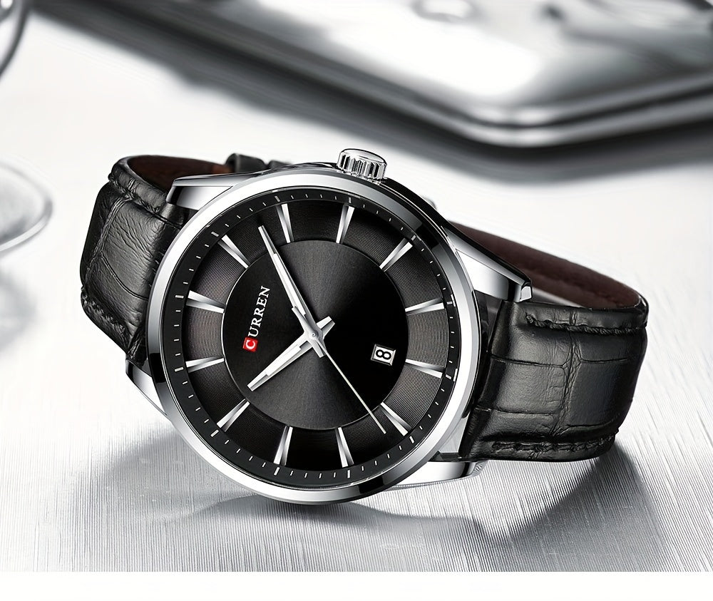 CURREN Minimalist Business Men'S Quartz Watch with Faux Leather Strap And Large Dial with Date, Suitable for Women