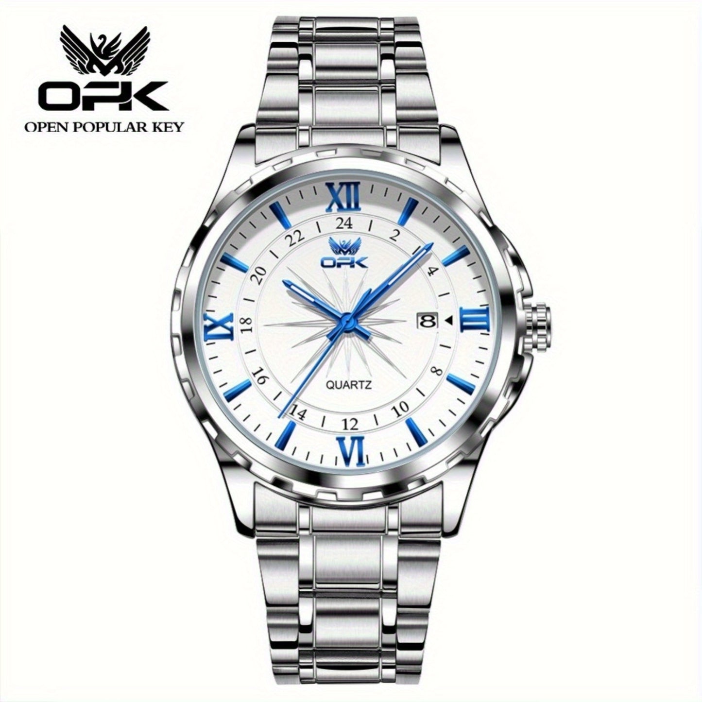 Elegant Luxury Men's Watch with Night Light, Roman Numerals & Date Display - Quartz Movement Stainless Steel Band for Business Casual & Formal Occasions