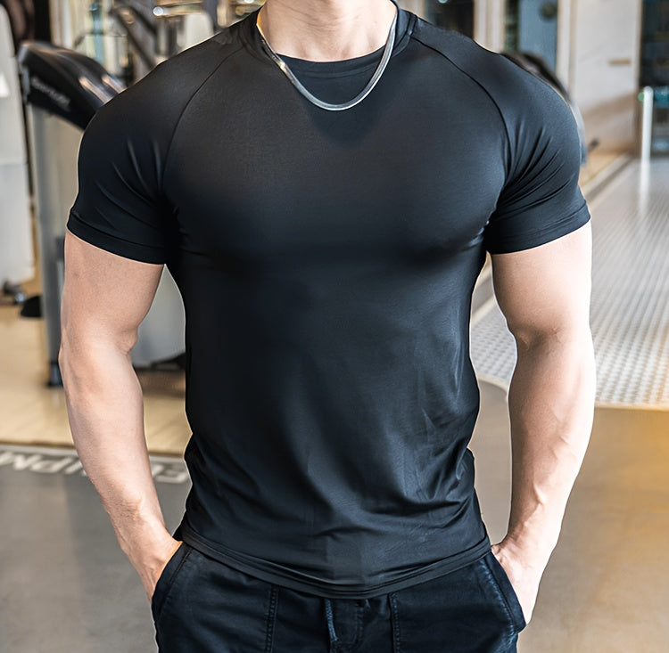 Men'S Slim-Fit Quick-Dry Athletic T-Shirt - Breathable, Stretchy, Solid Color Crew Neck Tee for Gym, Casual Summer Wear, Gym Apparel | Trendy Men'S Tee | Quickdry Materia