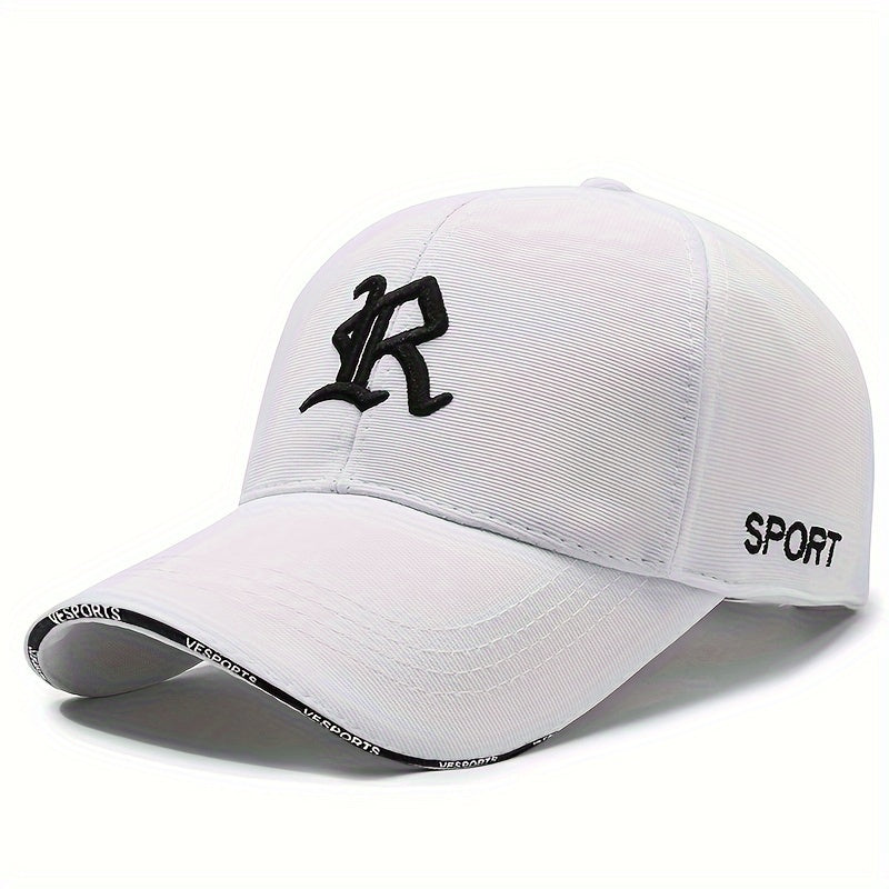 "R" Embroidered Baseball Cap - Sleek Black Dad Hat with Curved Brim, Comfortable & Breathable, Ideal for Outdoor Activities, One Size Fits All