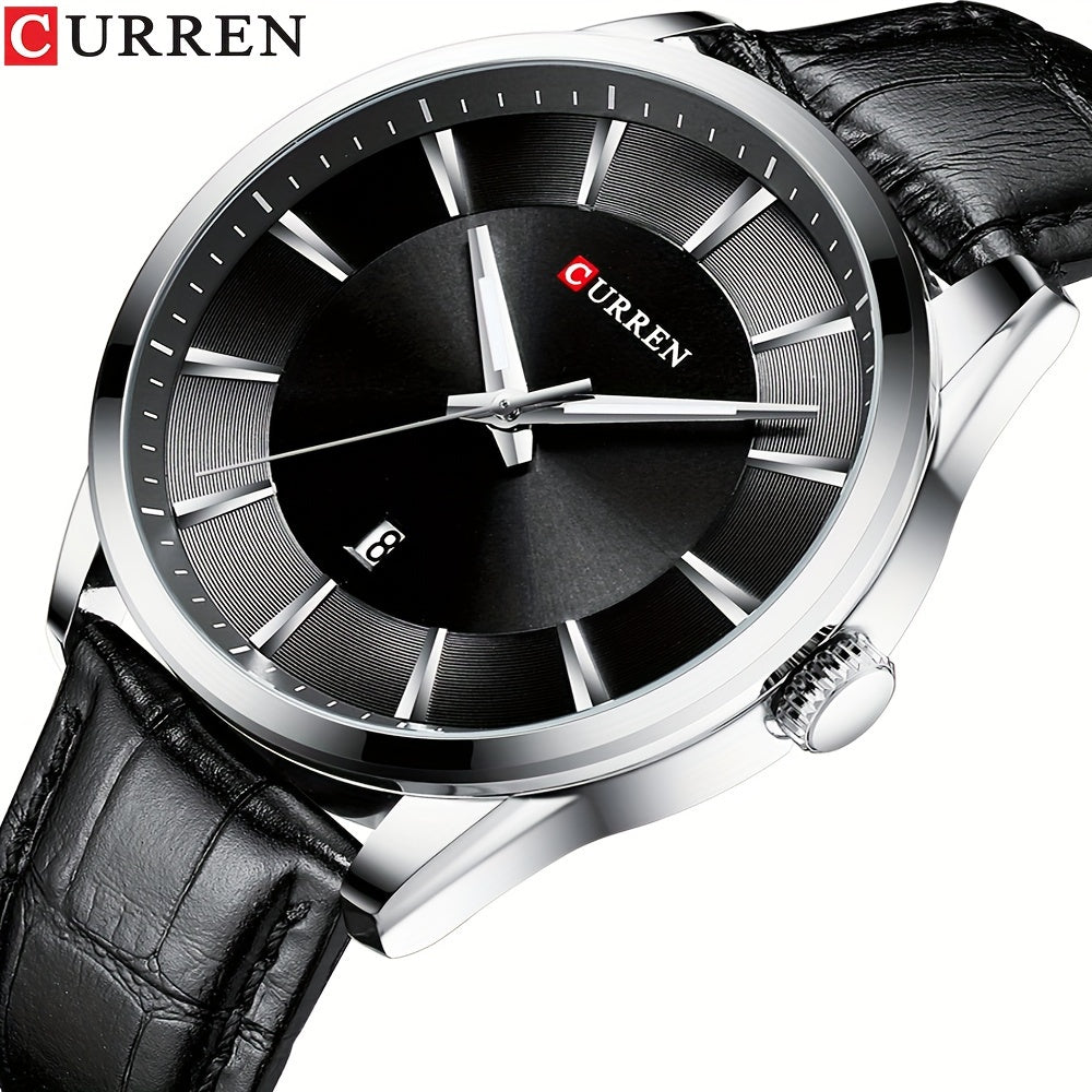 CURREN Minimalist Business Men'S Quartz Watch with Faux Leather Strap And Large Dial with Date, Suitable for Women