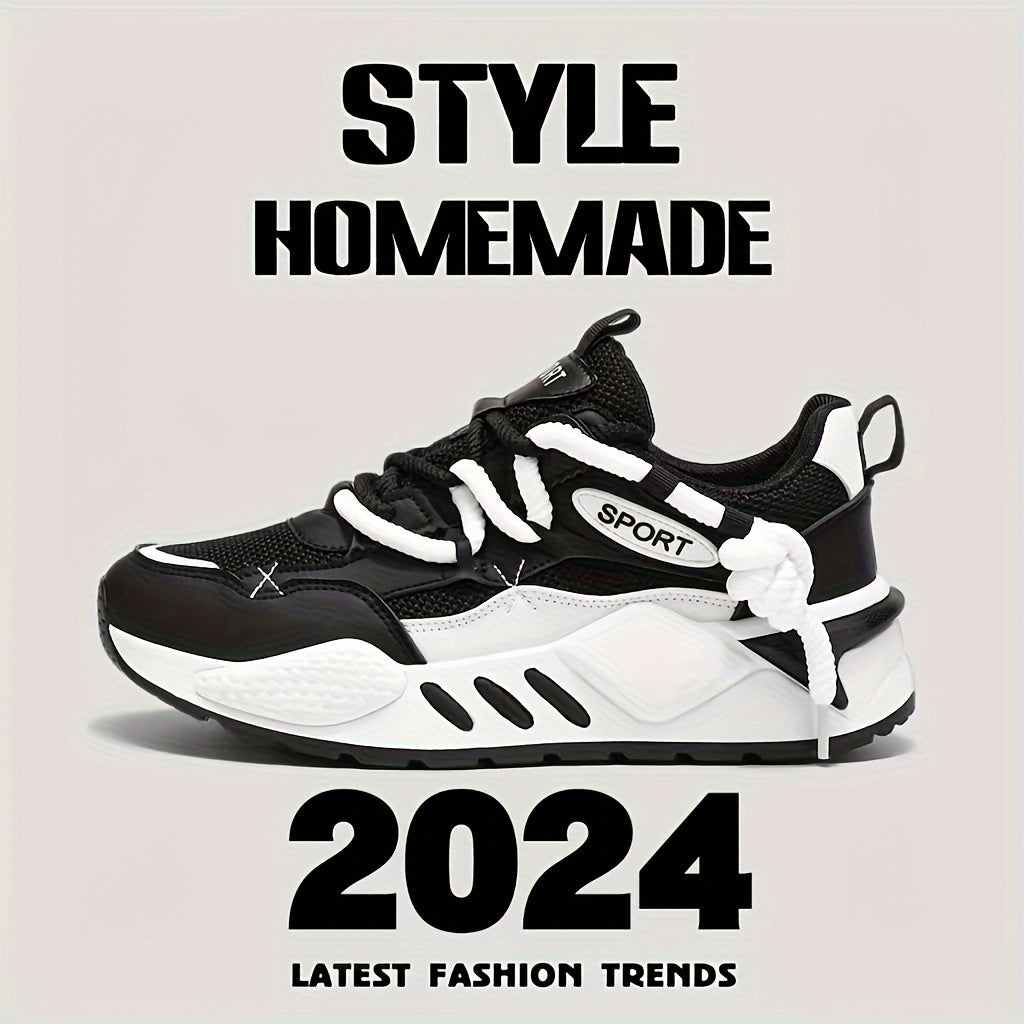 Double Lace Trendy Platform Sneakers, Soft Sole Comfy Jogging Shoes For All Seasons