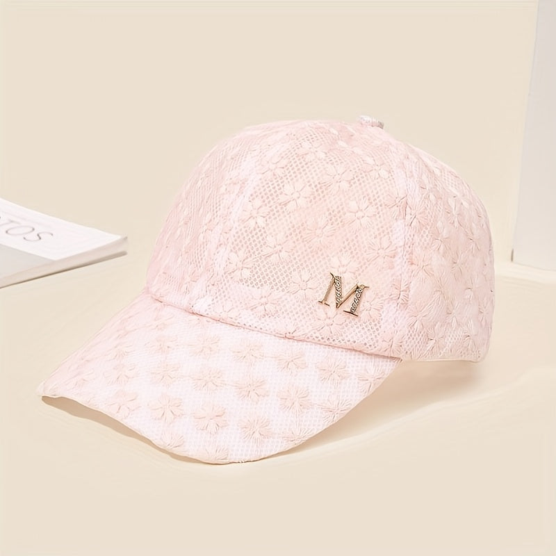 Women'S Summer White Lace Flower Baseball Cap - Breathable, Stretchy, Snap Closure, Stylish and Versatile, Hand Wash Only, Summer Cap|Stylish Headgear|Breathable Fabric