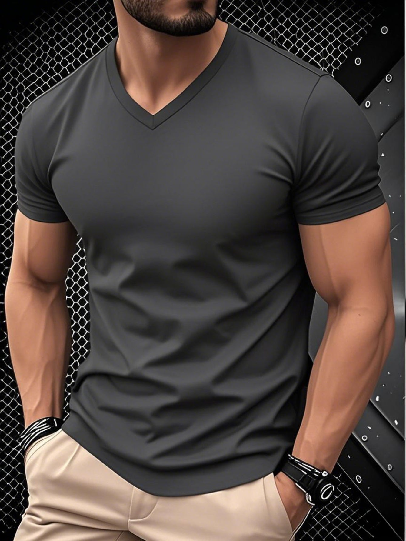 1pc Men's Light Blue Solid Color V-Neck Casual T-Shirt - Breathable Regular Fit Short Sleeve Tee for Spring Summer, Gym, Office & Casual Attire