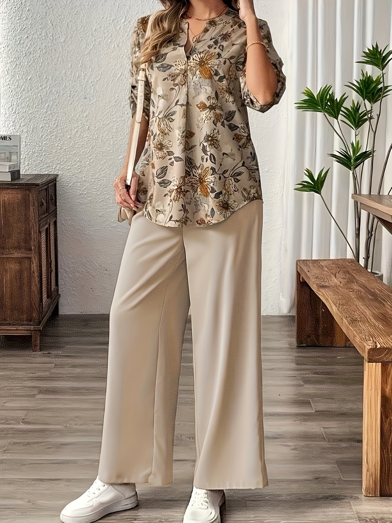 Women's Floral Print Top and Pants Set