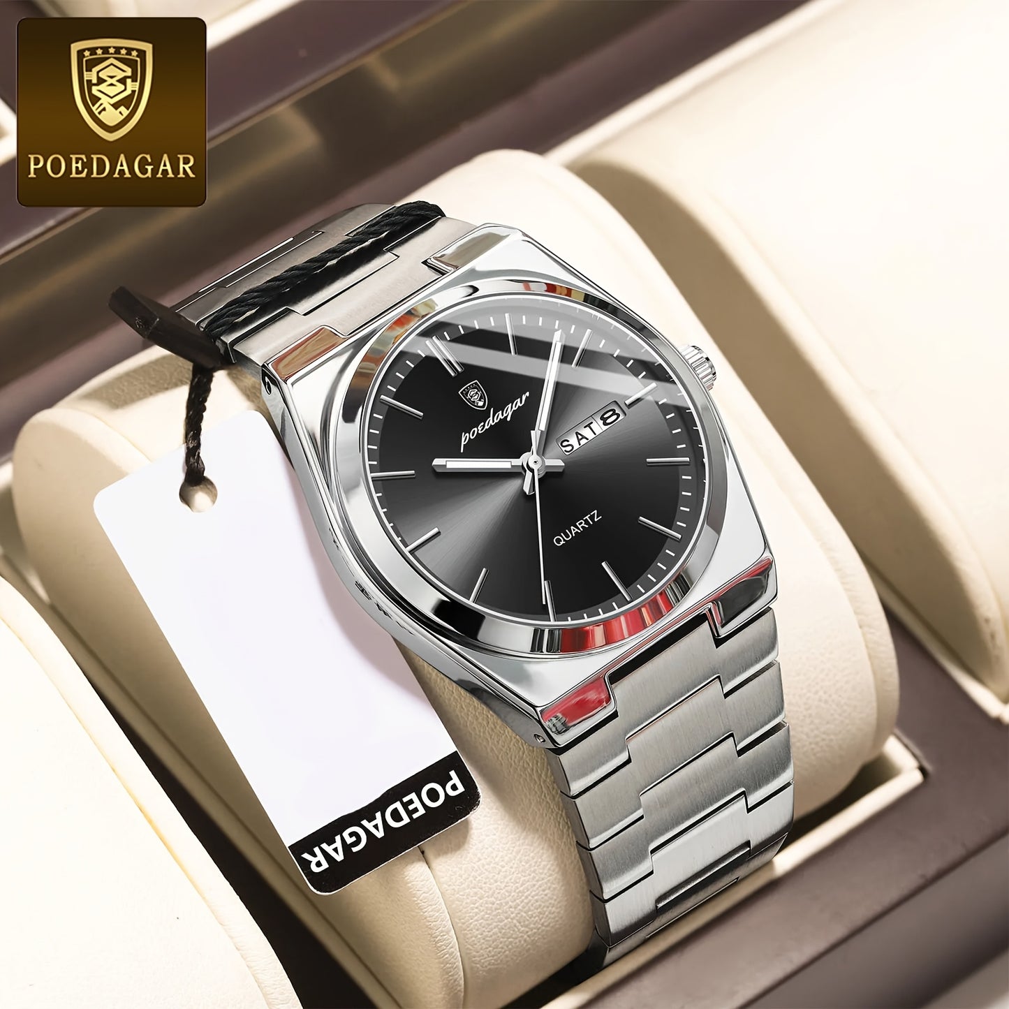 POEDAGAR New Men's Stainless Steel Quartz Wristwatch, Luminous Calendar Men's Watch, Ideal Choice For Gifts
