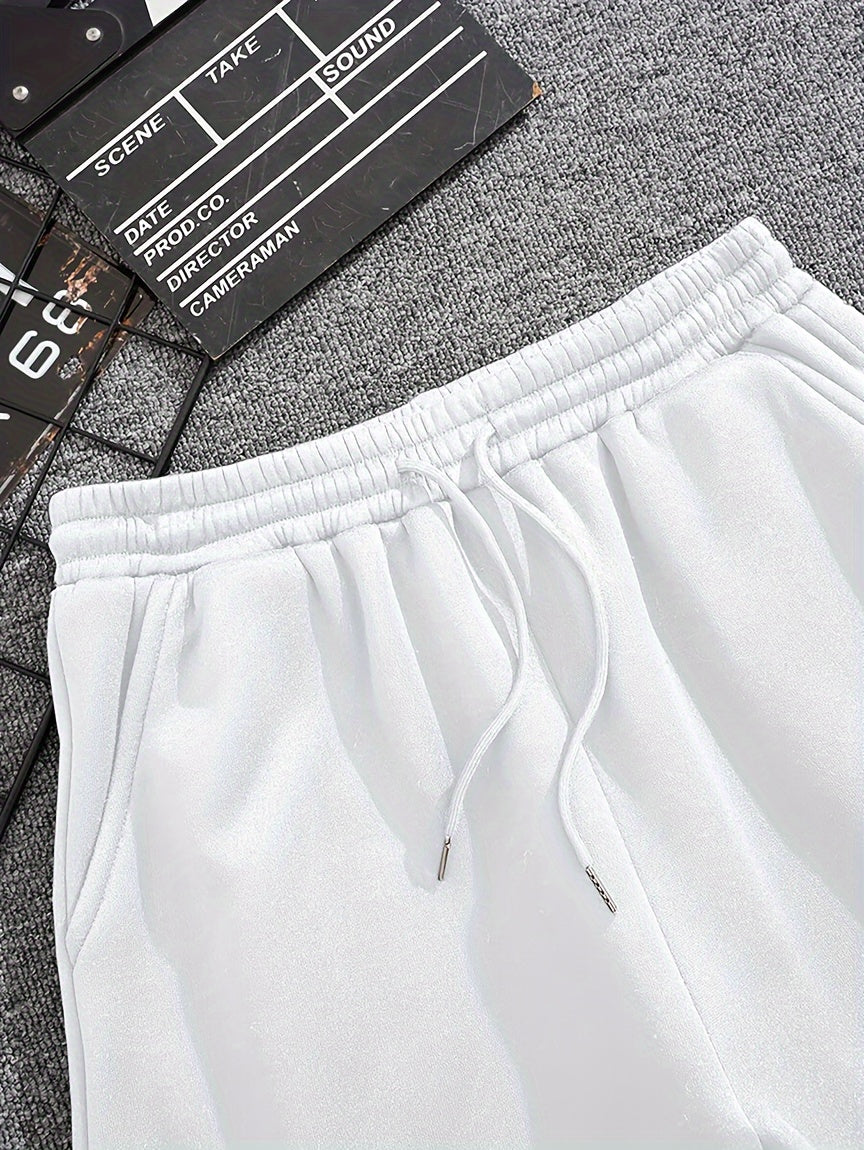 Men'S Casual 2pcs Set, Los Angeles Print, Short Sleeve Crew Neck T-Shirt & Knee-Length Shorts, Polyester & Spandex Blend, Comfortable Home Wear, All-Season Knit Fabric with Pockets, Regular Fit