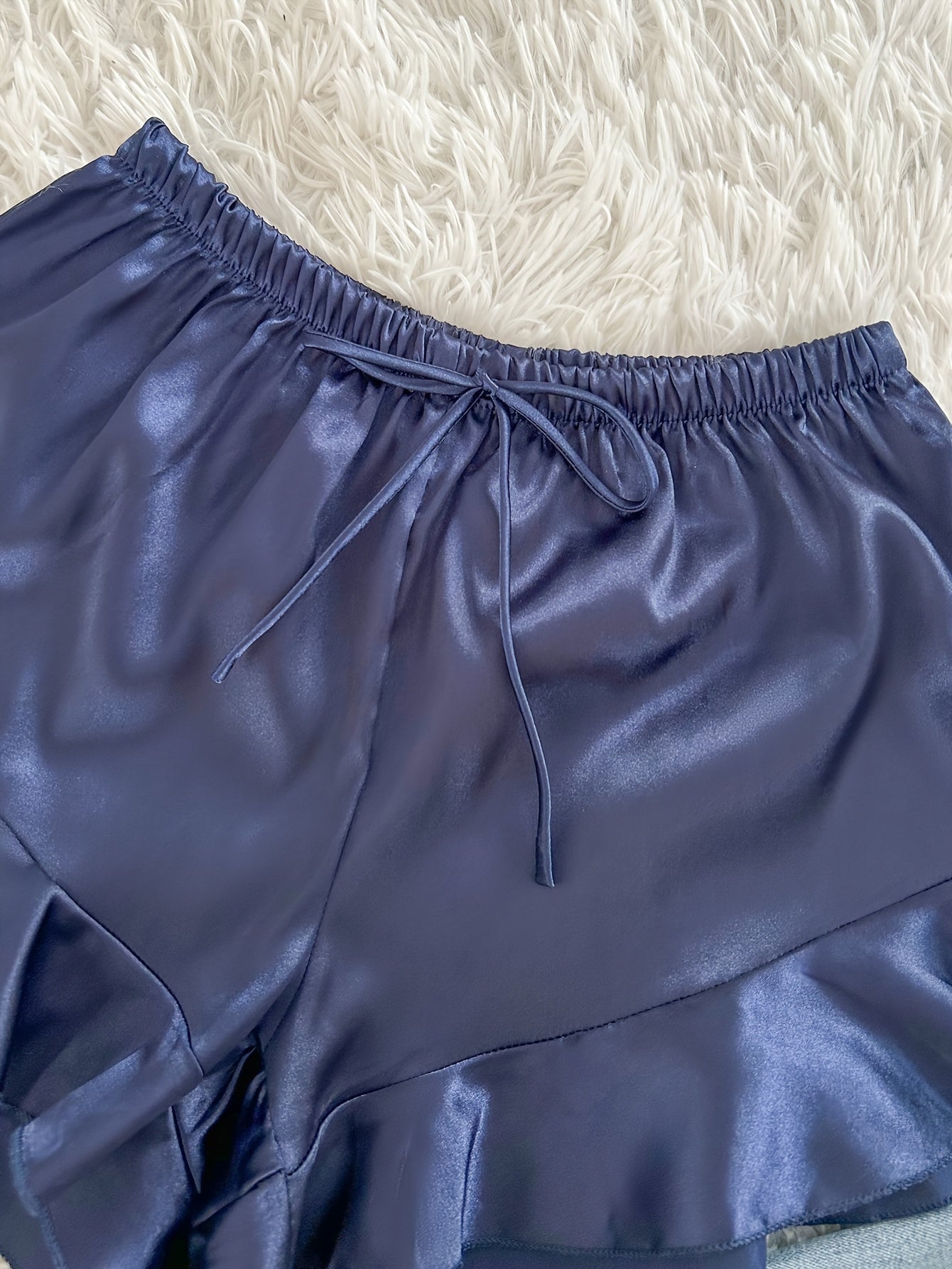 Women'S All-Season V-Neck Pajama Set - Comfortable, Sexy, Polyester 4pcs Sleepwear with Tie Waist And Drawstring Shorts, Perfect for Autumn And Winter, Autumn Winter Sleepwear | Stylish Sleepwear | Polyester Fabric