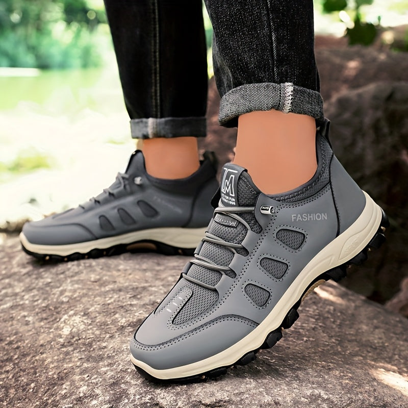 Men's Breathable Casual Running Shoes - All-Season, Stylish Lace-Up Sneakers with Rugged Tread for Hiking & Casual Attire, Brown