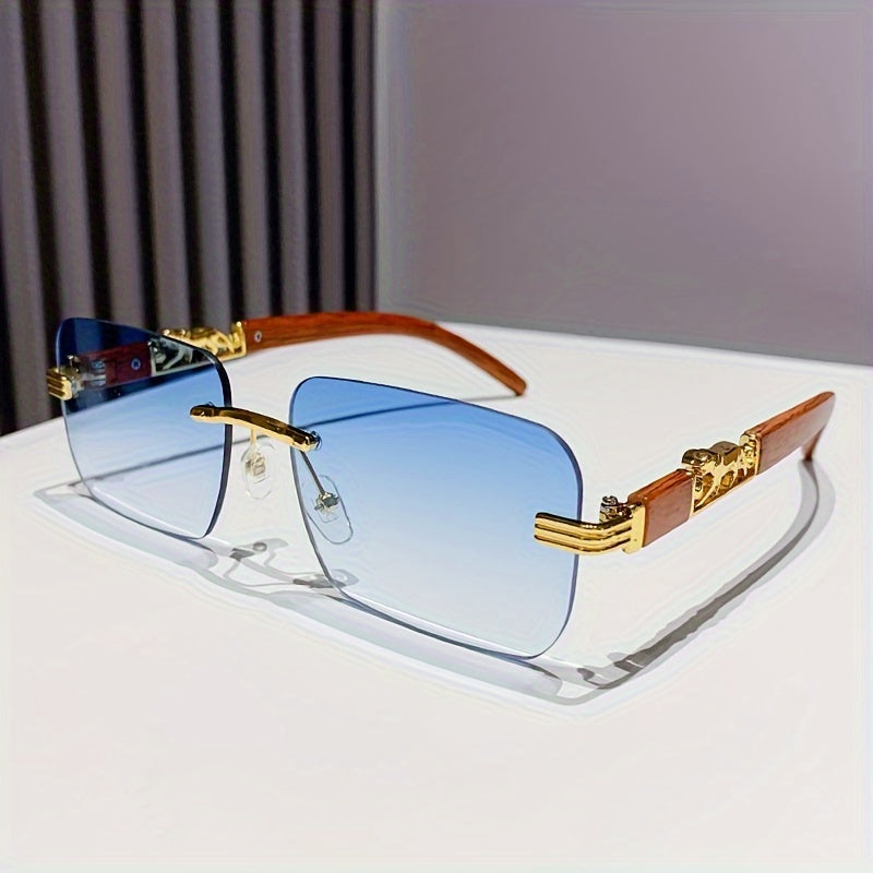 Cheetah Leopard fashion glasses For Women Men Rectangle Rimless Wood Grain Temple Sun Shades For Beach Party Travel