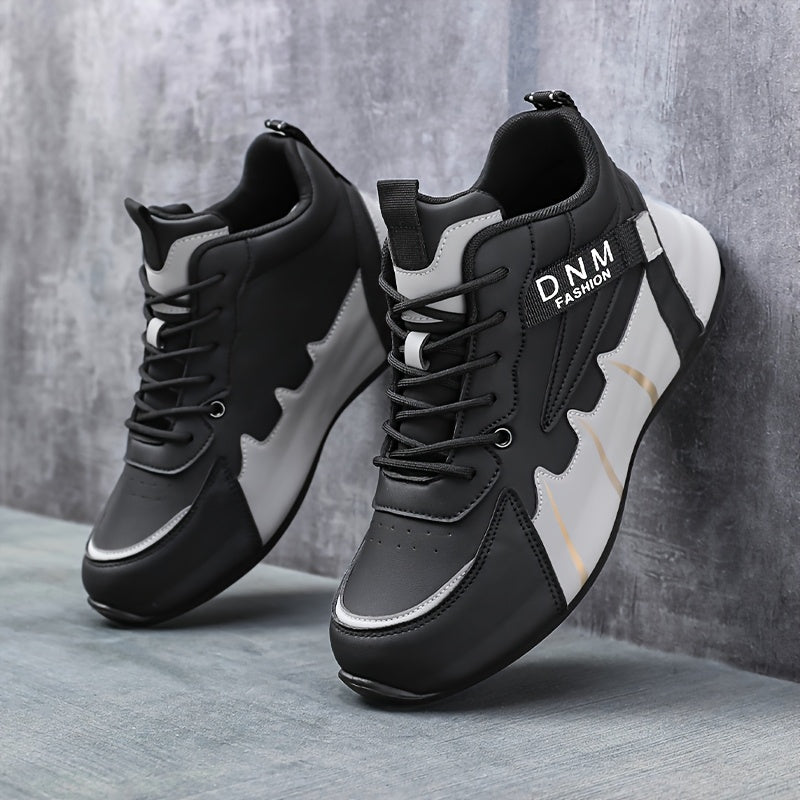 Men'S Fashion Classic Sneakers, Low Top Lace-up Athletic Shoes, Shock Absorbing Breathable Running Shoes, Durable Thick Sole Skateboard Shoes, Solid Color Graphic Design, Round Toe, Faux Upper/Sole, Fabric Inner, EVA Insole f
