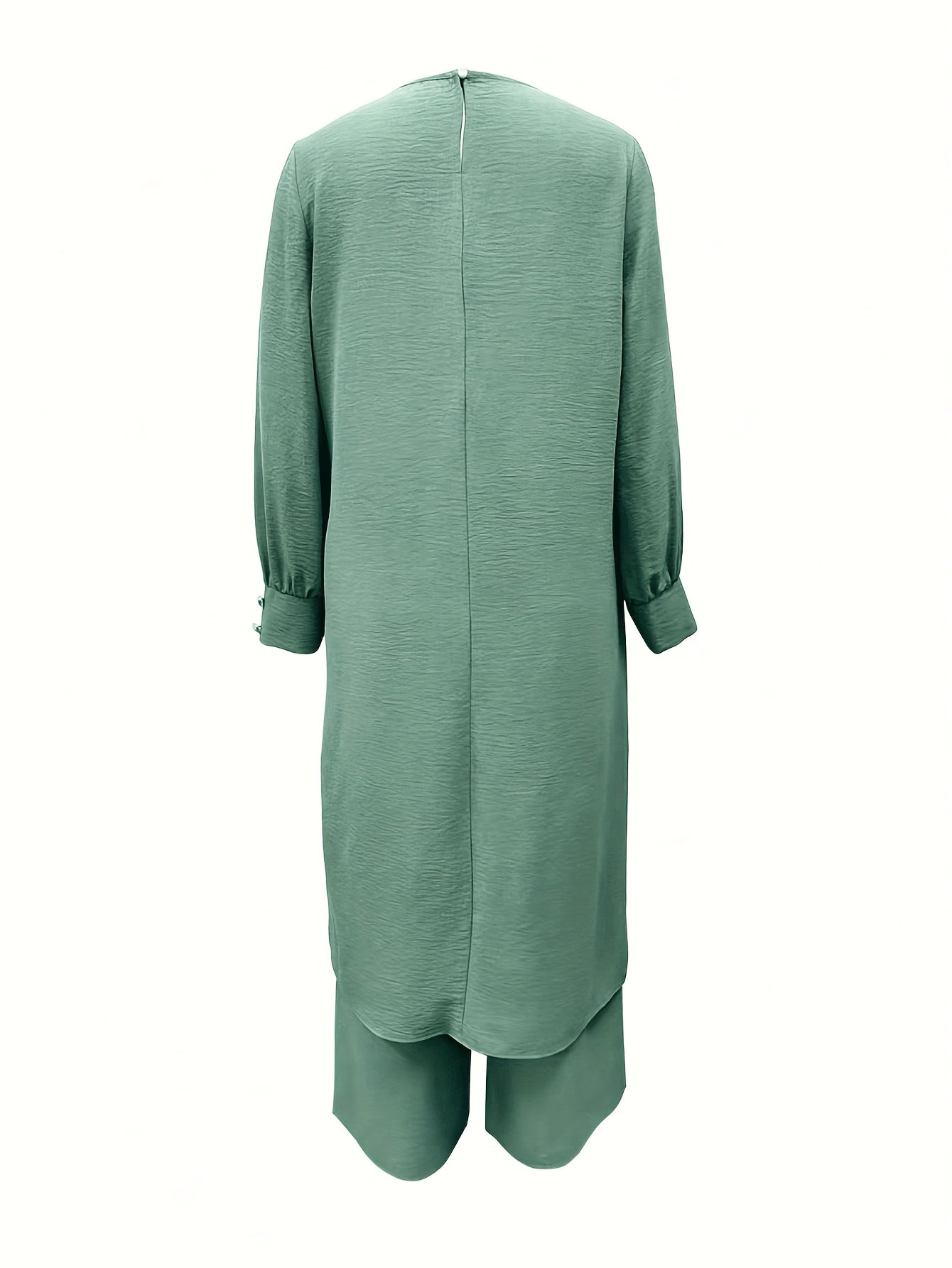 Ramadan, Women's Front-Button Long Sleeve Slit Dress & Pants Casual Arabic Style 2pcs Set, Only Clothes, Without Headscarf
