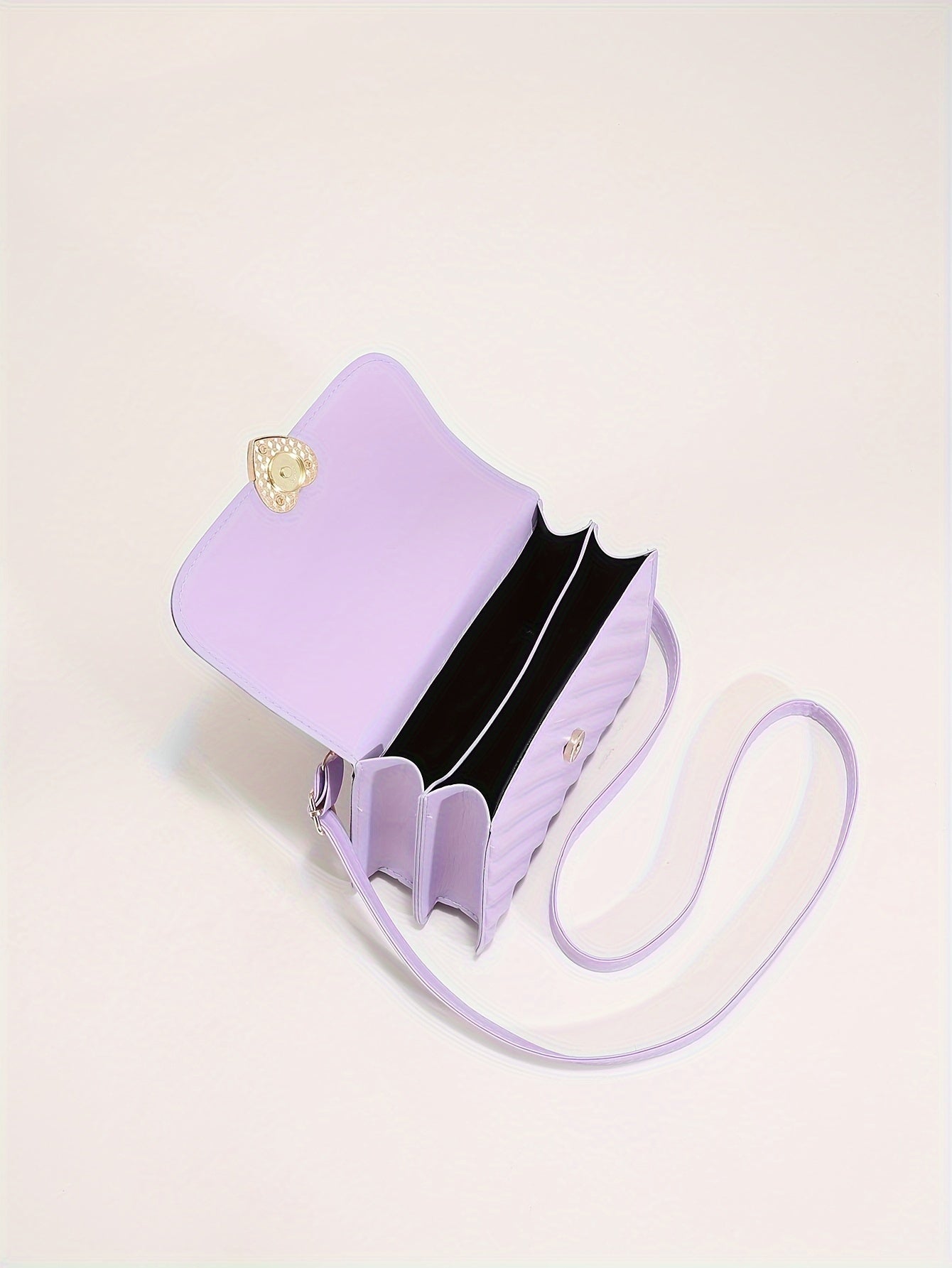 Women'S Fashion Shoulder Bag, Korean Version, Faux Leather, Quilted Solid Color, Heart Accent, Removable Strap, Magnetic Closure, Synthetic Faux Leather Lining, Painted Edges, Versatile Crossbody Purse - Available in Black, R