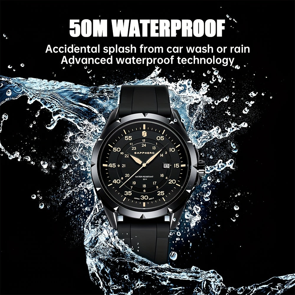 SAPPHERO Men's Luxury Watch - Stainless Steel Case & Band, 50m Waterproof, Analog Display with Date Window, Everyday & Formal Watch for Swimming, Business, Gifts - Affordable Luxury Wristwatch, Business Wristwatch, Sporty Ele