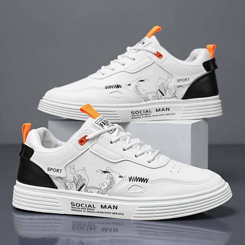Everyday Comfort, Men's Fashionable Low-Top Skate Shoes - Comfortable, Non-Slip Casual Lace-Up Sneakers with Stylish "SPORT" Motif, Durable PU Upper & PVC Sole, Perfect for Everyday & Outdoor Activities